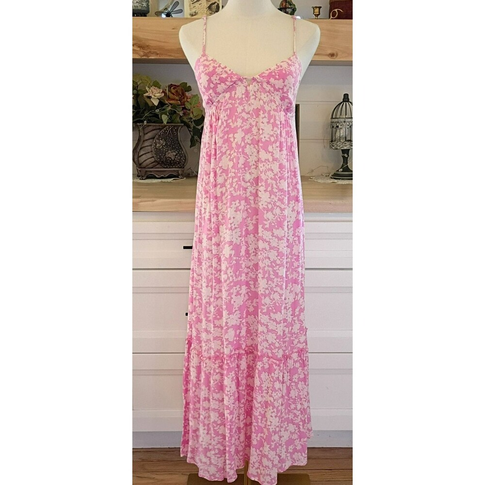 NWT No Boundaries Boho Tiered Spring Maxi Dress Women's XXS Floral Pink Jubilee
